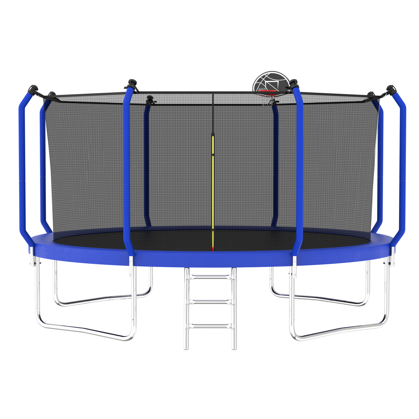 14FT Blue Outdoor Trampoline – ASTM Approved with Basketball Hoop, Steel Frame & Safety Enclosure Net