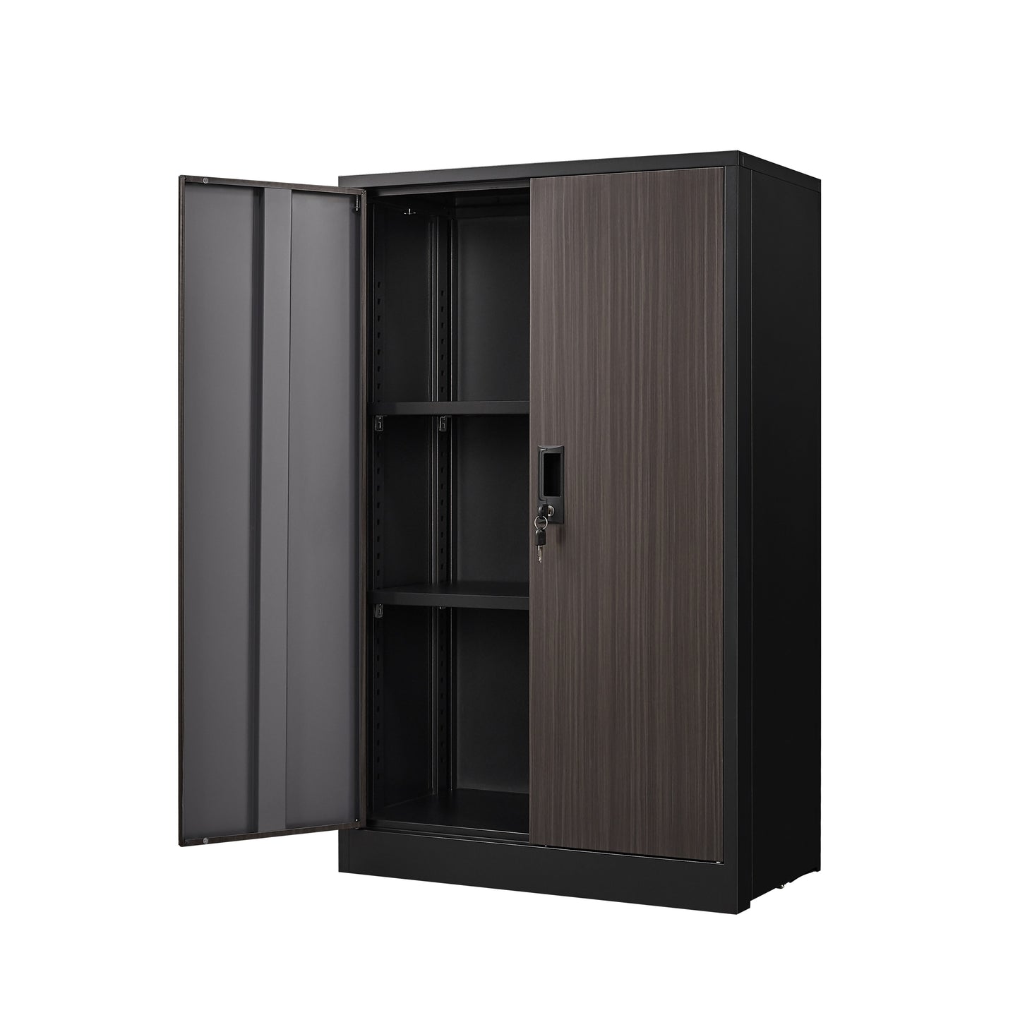 Black Metal Storage Cabinet with Locking Doors – Adjustable Shelf & Folding Design for Home Office, School or Garage (13.78″ x 27.50″ x 41.97″)