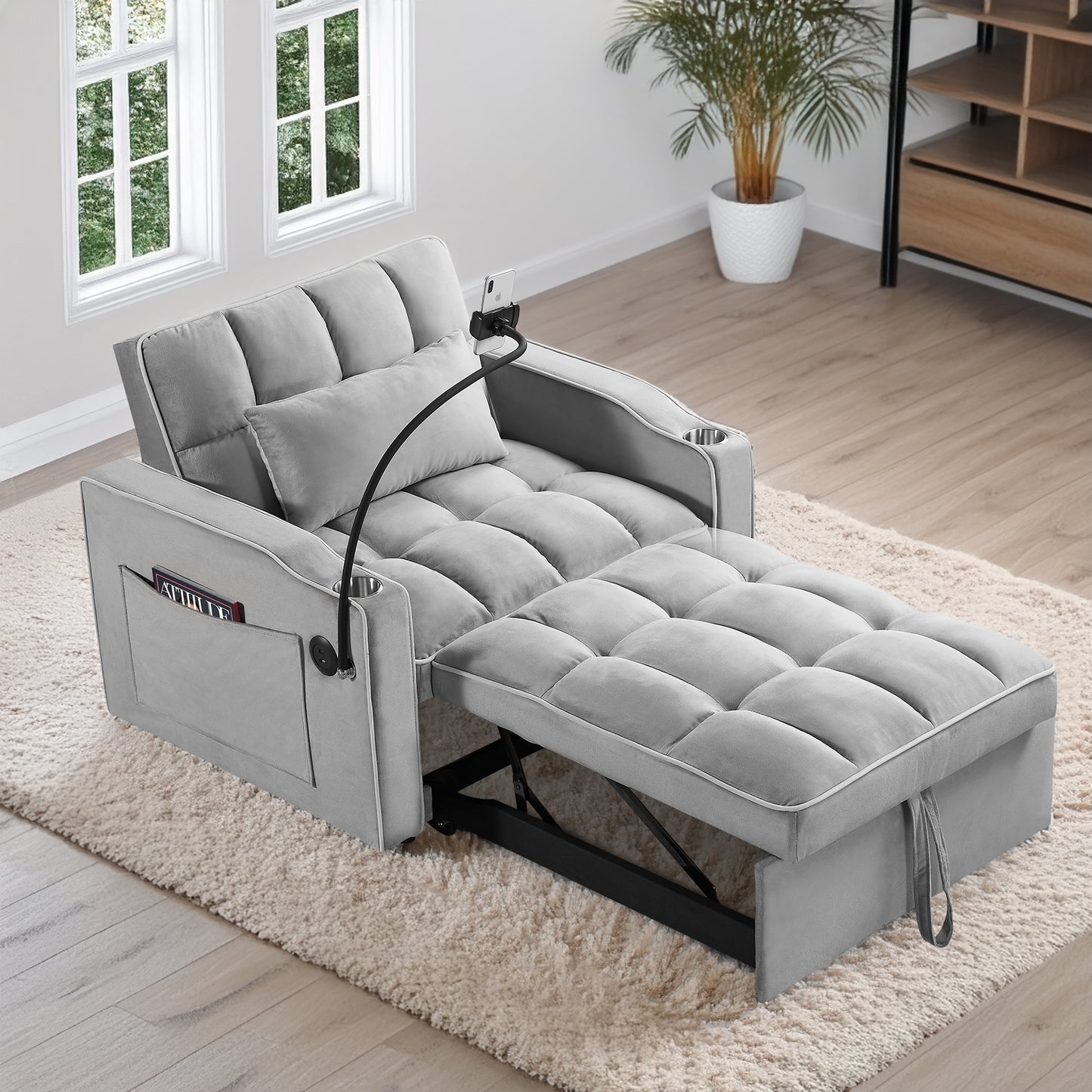 3-in-1 Convertible Sleeper Chair Bed – Adjustable Pull-Out Folding Sofa Bed with Storage Pockets for Living Room & Small Spaces