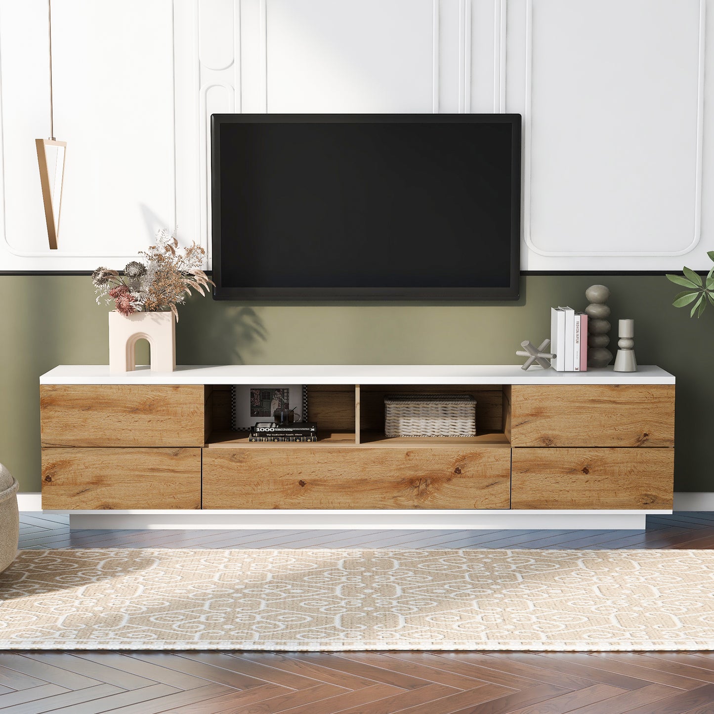 Modern TV Stand for up to 80″ TVs – Media Console with Multi-Functional Storage & Door Rebound Device for Living Room or Bedroom