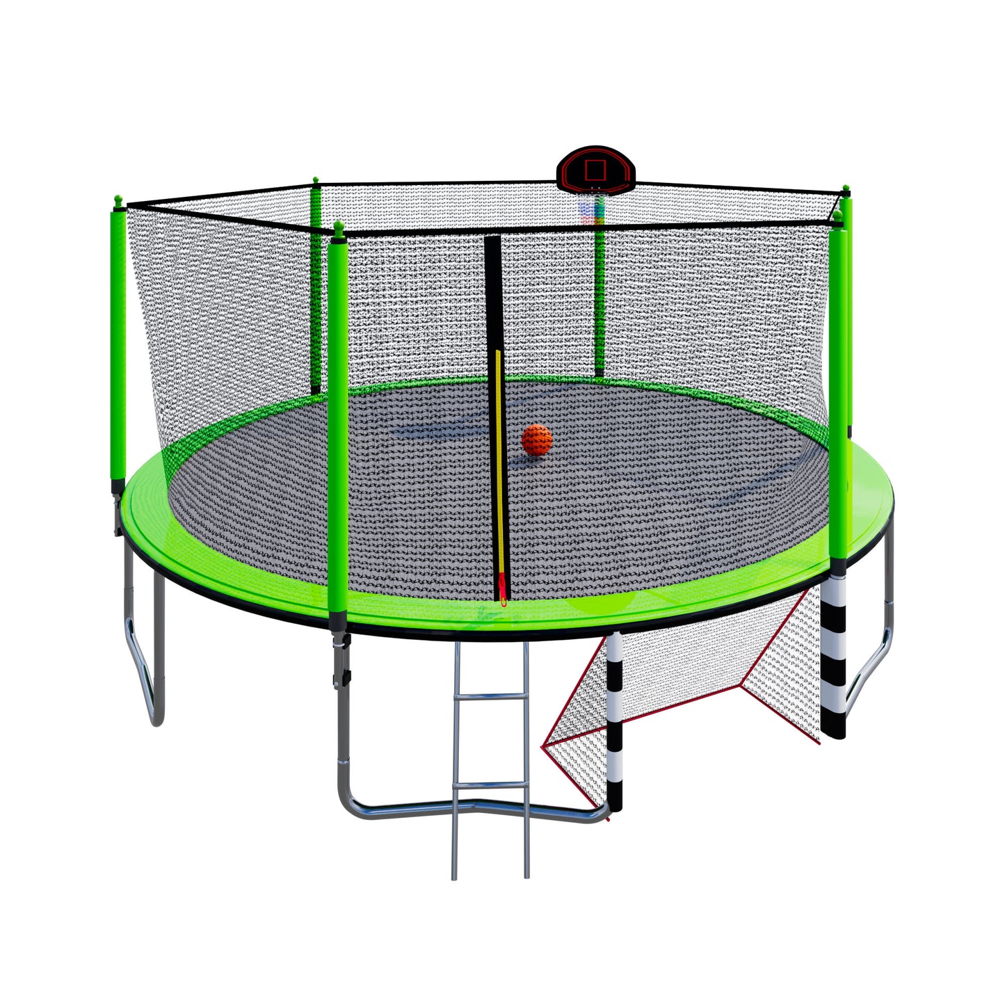 16FT Green Trampoline with Basketball Hoop, Pump & Ladder – Inner Safety Enclosure and Soccer Goal Included