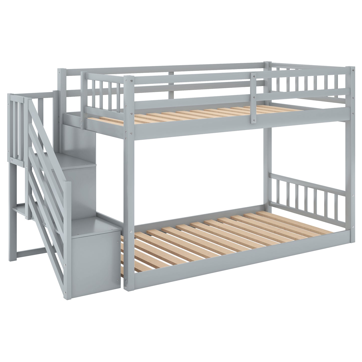 Norset Grey Twin Over Twin Bunk Bed – Space-Saving Design with Ladder & Built-In Storage