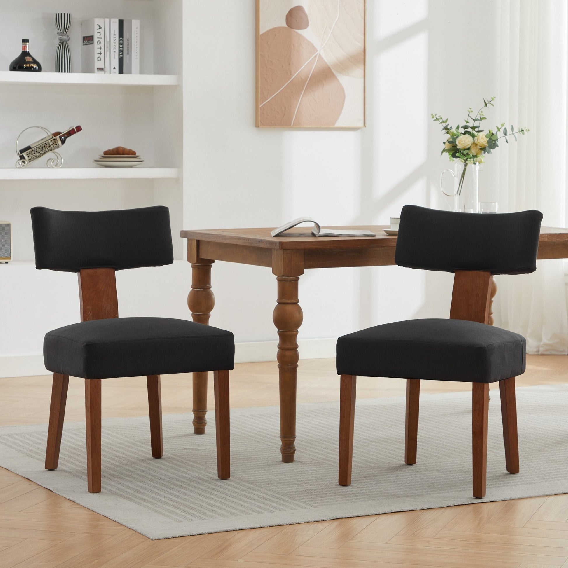 064 - Set of 2 Linen Fabric Modern Armless Dining Chairs With Curved backrest and Solid Wooden Legs for Dining Room Living Room ,Black furniture by GetPawGo