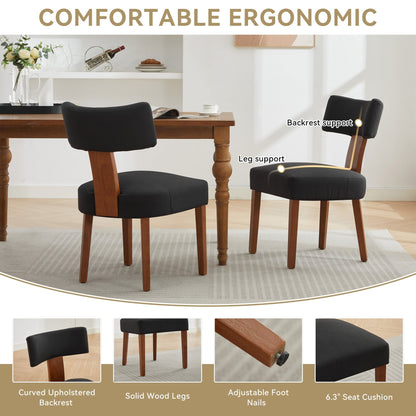 064 - Set of 2 Linen Fabric Modern Armless Dining Chairs With Curved backrest and Solid Wooden Legs for Dining Room Living Room ,Black furniture by GetPawGo