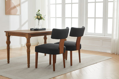 064 - Set of 2 Linen Fabric Modern Armless Dining Chairs With Curved backrest and Solid Wooden Legs for Dining Room Living Room ,Black furniture by GetPawGo