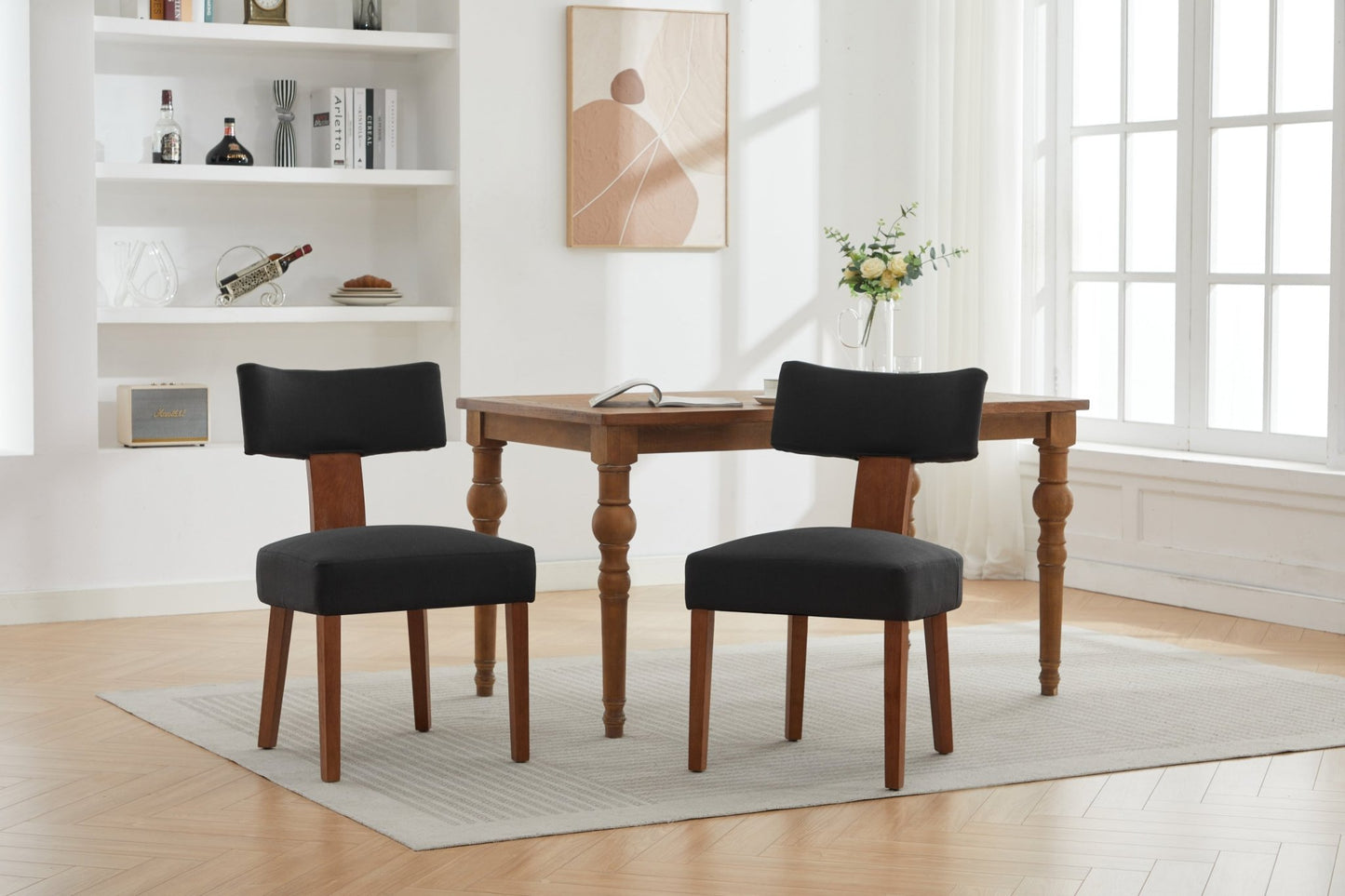 064 - Set of 2 Linen Fabric Modern Armless Dining Chairs With Curved backrest and Solid Wooden Legs for Dining Room Living Room ,Black furniture by GetPawGo