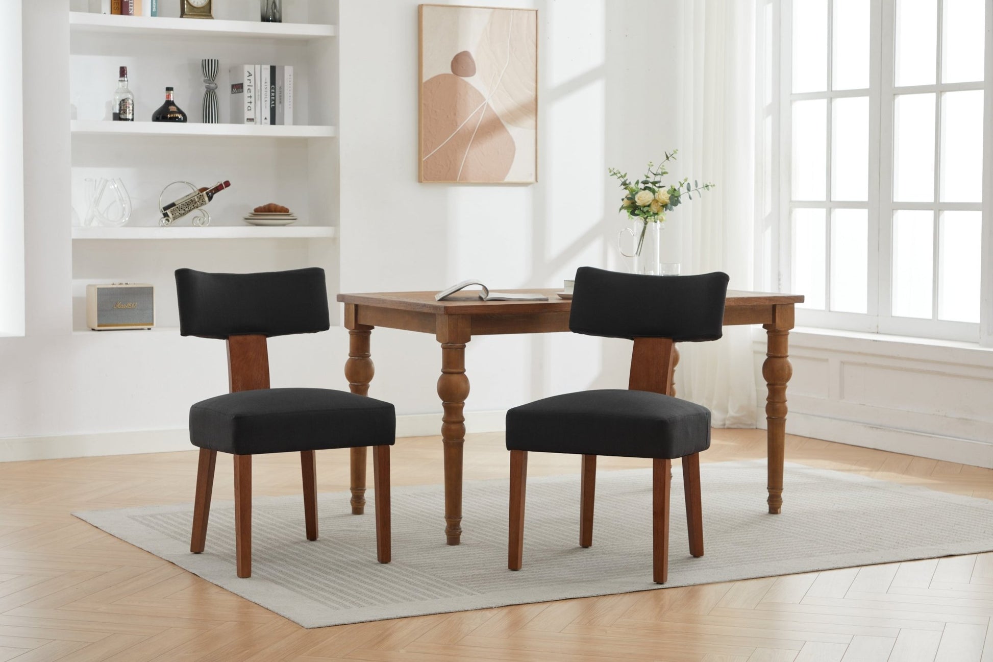 064 - Set of 2 Linen Fabric Modern Armless Dining Chairs With Curved backrest and Solid Wooden Legs for Dining Room Living Room ,Black furniture by GetPawGo