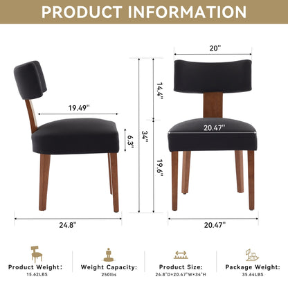 064 - Set of 2 Linen Fabric Modern Armless Dining Chairs With Curved backrest and Solid Wooden Legs for Dining Room Living Room ,Black furniture by GetPawGo