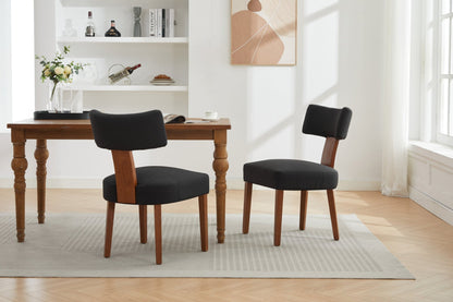 064 - Set of 2 Linen Fabric Modern Armless Dining Chairs With Curved backrest and Solid Wooden Legs for Dining Room Living Room ,Black furniture by GetPawGo