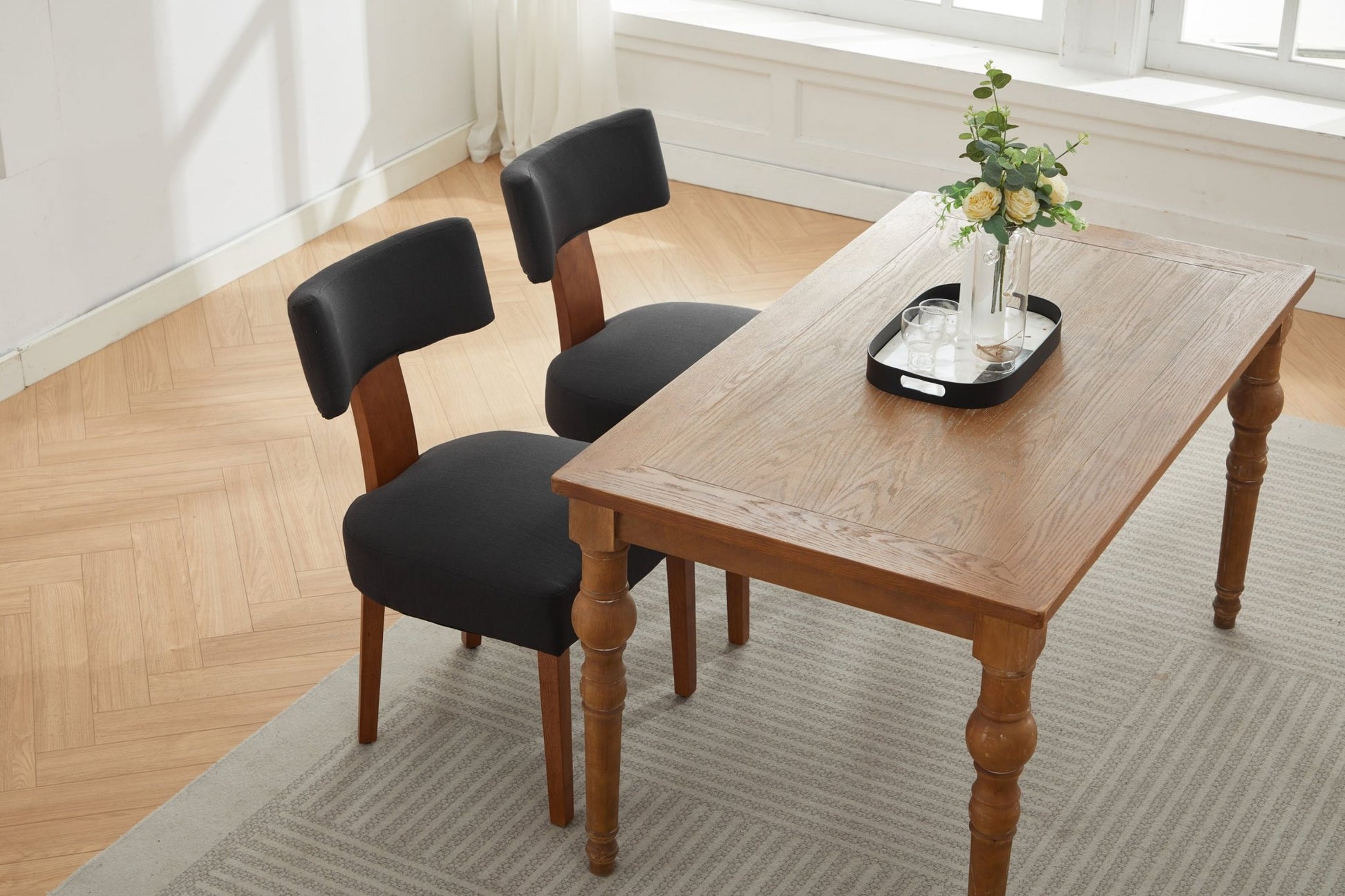 064 - Set of 2 Linen Fabric Modern Armless Dining Chairs With Curved backrest and Solid Wooden Legs for Dining Room Living Room ,Black furniture by GetPawGo