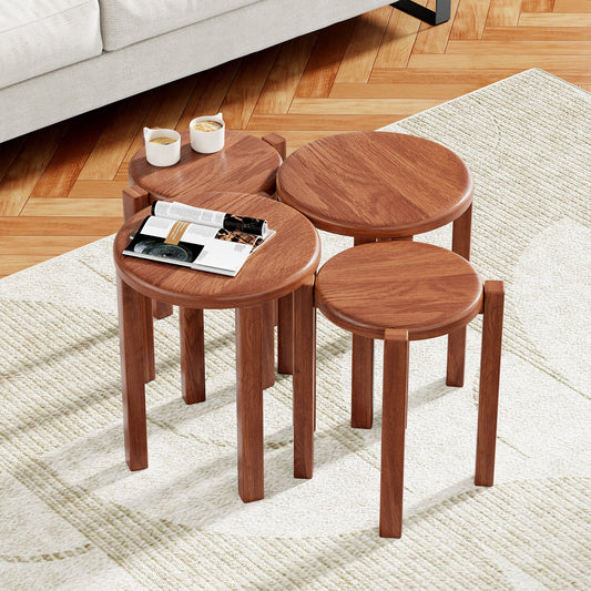 100% solid wood stackable stools set of 4, wooden stools, 18 - inch stools, stacking stools, nesting tables, sturdy and durable, no installation required, top stackable round side table furniture by GetPawGo