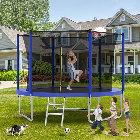 10FT Outdoor Kids Trampoline – ASTM Approved with Basketball Hoop, Ladder & Safety Enclosure for Backyard Fun furniture by GetPawGo