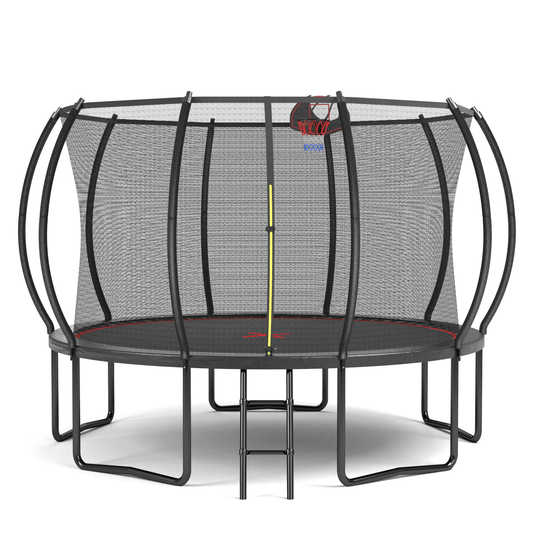12FT YC Pumpkin Trampoline – Black & Red Design with Ladder, Outdoor Fun for Kids & Adults furniture by GetPawGo