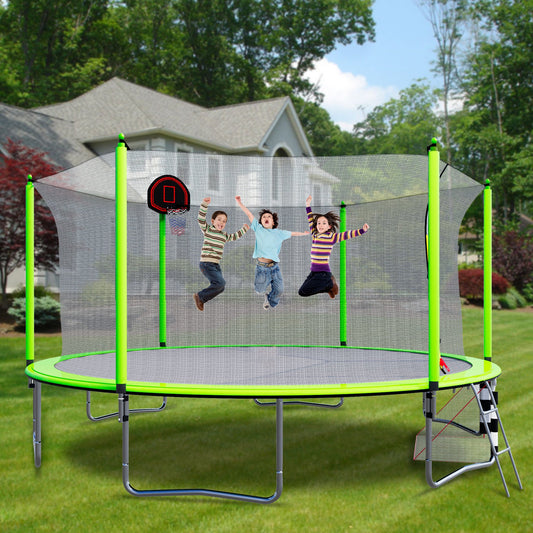 16FT Green Trampoline with Basketball Hoop, Pump & Ladder – Inner Safety Enclosure and Soccer Goal Included furniture by GetPawGo