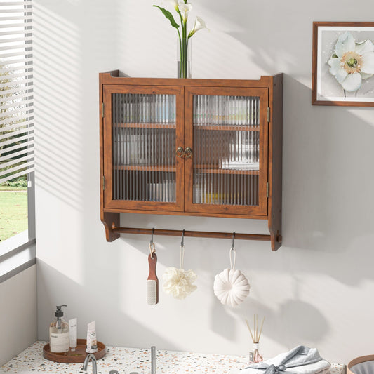 24.8'Glass Door Vintage Double Door Wall Cabinet with Three Tiers of Storage with Towel Rack, for Bathroom, Kitchen,Dining Room,Brown furniture by GetPawGo