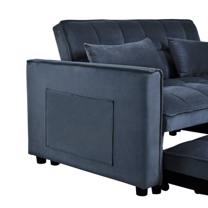 3 in 1 Convertible Sleeper Sofa Bed, Modern Pull Out Couch Bed, Adjustable Backrest, Velvet Loveseat Futon Sofa with Pillows & Pockets for Living Room Apartment, Black furniture by GetPawGo