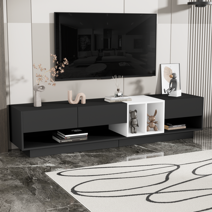 ON-TREND Black Two-Tone TV Stand – Sleek Media Console for TVs up to 80″ with Versatile Storage Compartments for Living Room