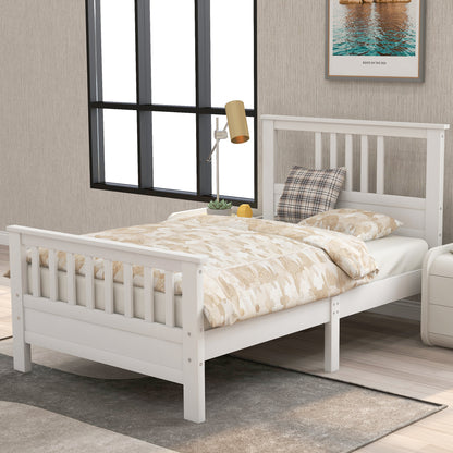 Twin Size White Wood Platform Bed – Classic Frame with Headboard & Footboard