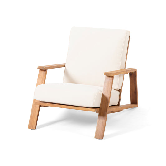 Outdoor Patio Lounge Chair – Teak Acacia Wood Frame with Beige Cushion
