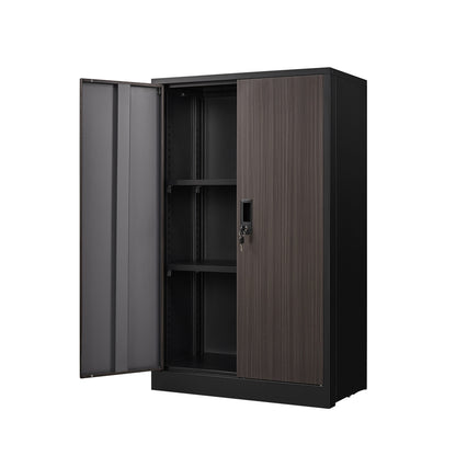 Black Metal Storage Cabinet with Locking Doors – Adjustable Shelf & Folding Design for Home Office, School or Garage (13.78″ x 27.50″ x 41.97″)