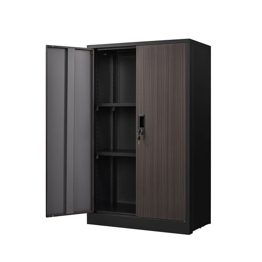 Black Metal Storage Cabinet with Locking Doors – Adjustable Shelf & Folding Design for Home Office, School or Garage (13.78″ x 27.50″ x 41.97″)