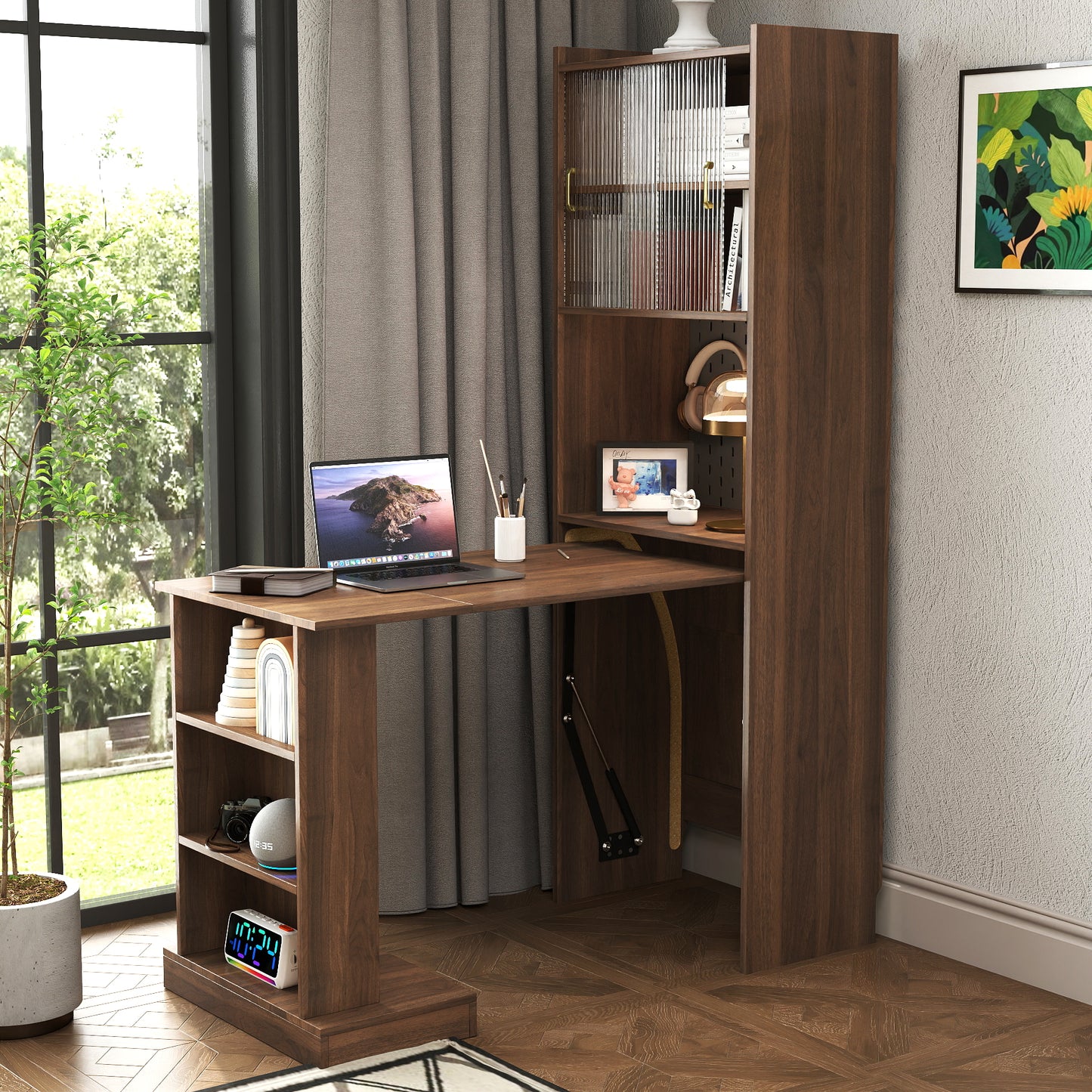 Folding Computer Desk with Storage – Space-Saving Writing Table for Home Office, Bedroom, Dorm or Small Apartments