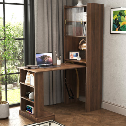 Folding Computer Desk with Storage – Space-Saving Writing Table for Home Office, Bedroom, Dorm or Small Apartments