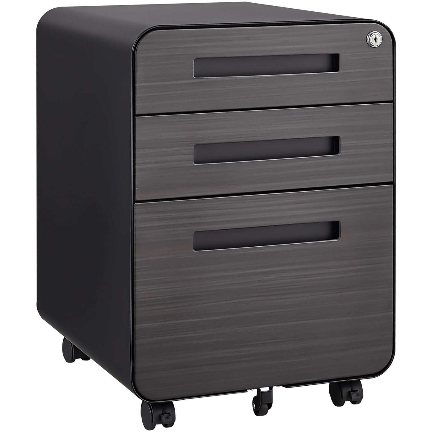 Black 3-Drawer Mobile File Cabinet – Under-Desk Office Storage for Legal/Letter/A4 Files, Waterproof Steel with 5-Wheel Anti-Tilt Design