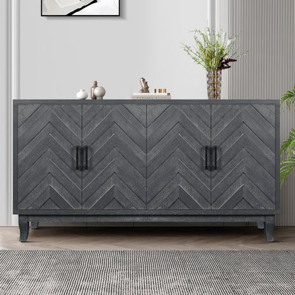 Taupe Grey Vintage Style 4-Door Buffet Cabinet – Lacquered Wooden Sideboard with Thickened Design for Entryway or Living Room Storage