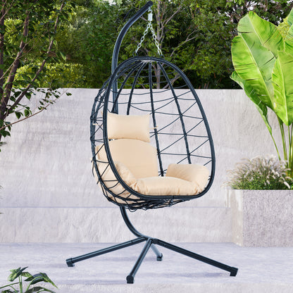 Wicker Hanging Egg Chair with Stand – Indoor/Outdoor Swing Hammock Chair for Patio, Balcony & Living Room