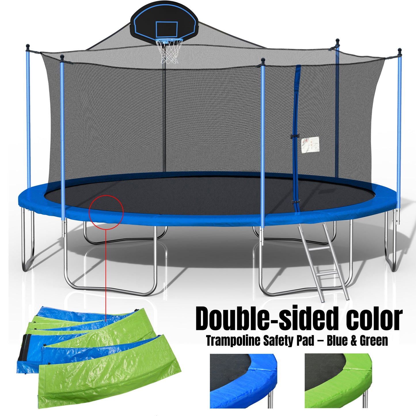 16FT Outdoor Trampoline with Basketball Hoop – Heavy-Duty Trampoline with Ladder, Safety Net & Double-Sided Cover for Kids & Adults