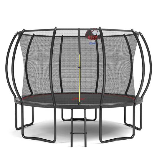 12FT YC Pumpkin Trampoline – Black & Red Design with Ladder, Outdoor Fun for Kids & Adults