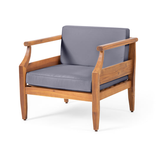 Outdoor Club Chair – Dark Grey Cushions with Teak Frame & Recessed Arms