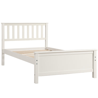 Twin Size White Wood Platform Bed – Classic Frame with Headboard, Footboard & Slat Support