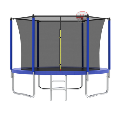 10FT Outdoor Kids Trampoline – ASTM Approved with Basketball Hoop, Ladder & Safety Enclosure for Backyard Fun