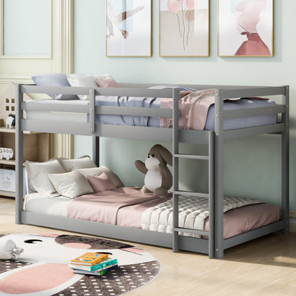 Gray Twin Over Twin Floor Bunk Bed – Space-Saving Design with Built-In Ladder