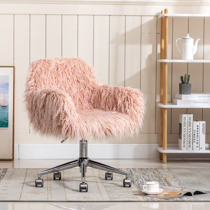Modern Fluffy Faux Fur Vanity Chair – Cozy Makeup & Home Office Chair for Girls