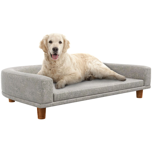 PawHut Pet Sofa Bed with Washable Cushion and Wooden Legs – Gray Couch for Large Dogs and Cats
