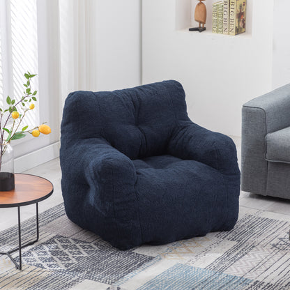 Dark Blue Teddy Fabric Bean Bag Chair – Soft Tufted Foam Seat for Cozy Indoor Lounging