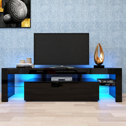 Modern Black LED TV Stand – 20 Color Lighting with Remote Control