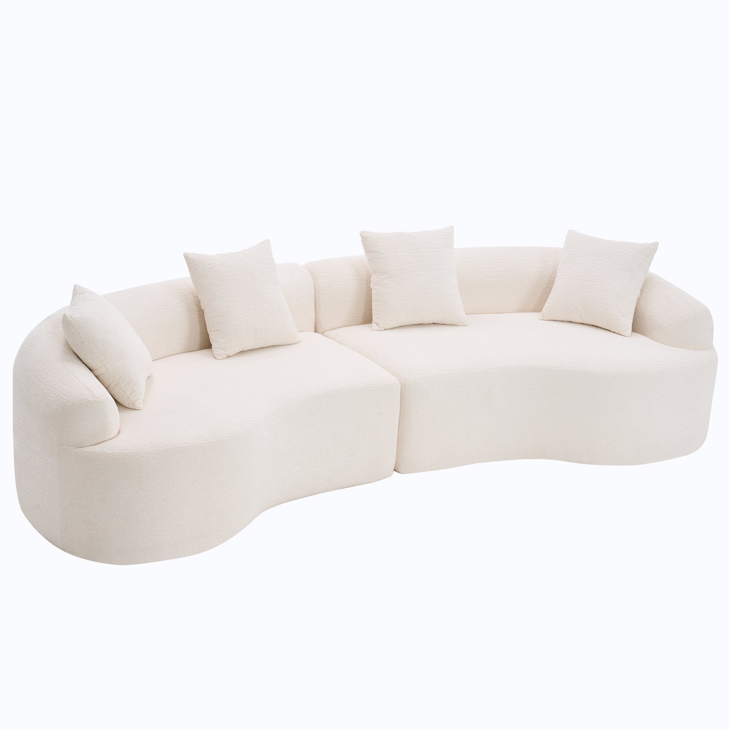 Cloud White Curved Modular Sectional Sofa – Full Compression Chenille Sleeper Couch, 110” Length