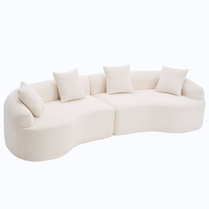 Cloud White Curved Modular Sectional Sofa – Full Compression Chenille Sleeper Couch, 110” Length