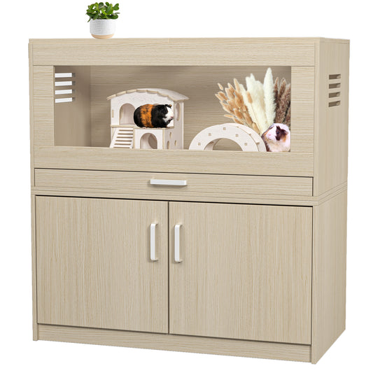 Teak Wooden Hamster Cage with Storage Cabinet and Clear Acrylic Panels – Extra-Large Small Animal Habitat