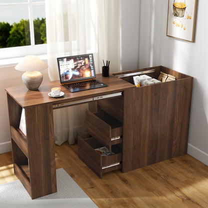 Modern Corner Computer Desk with Drawers – Extendable Home Office Workstation for Studying or Writing