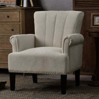 Cream Accent Armchair – Rivet Tufted Polyester Upholstery for a Modern Elegant Look
