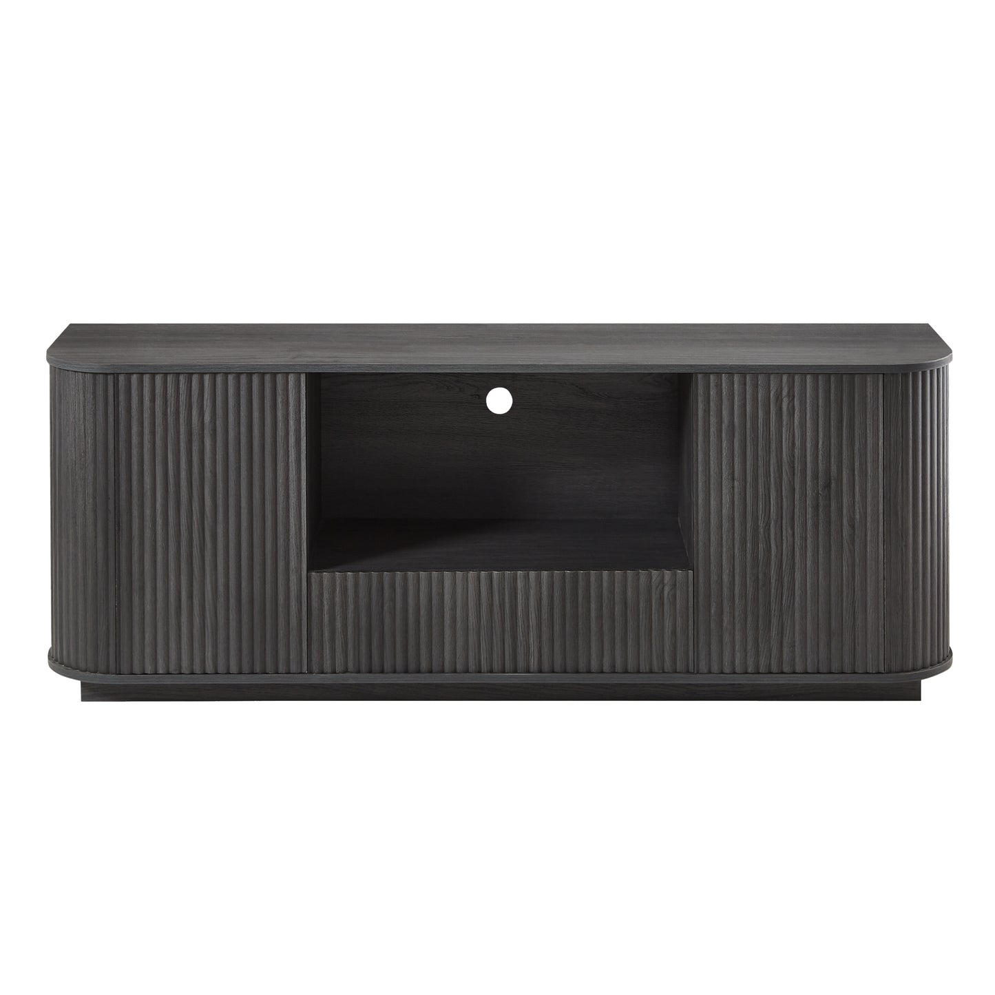 Modern Black Wavy TV Stand – 64″ Storage Sideboard with Rounded Edges, Particleboard & MDF Construction