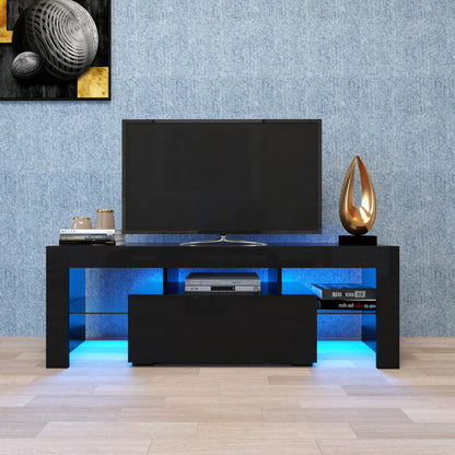 Black TV Stand with RGB LED Lights – Modern Entertainment Cabinet for Gaming Consoles & Flat Screens in Living Room or Bedroom