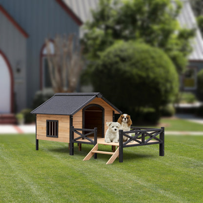Large Outdoor Wooden Dog Kennel with Porch – Cabin-Style Pet House