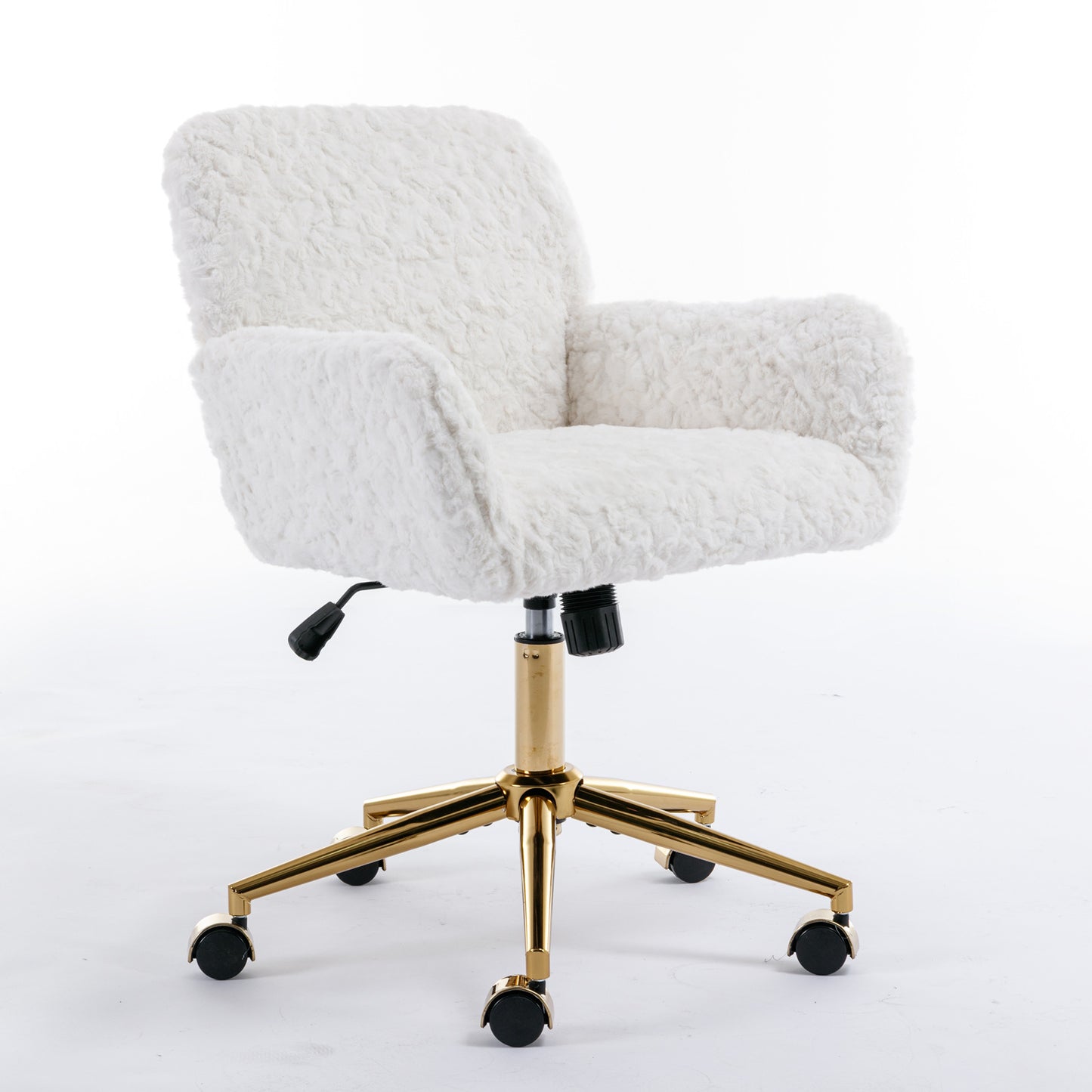 Beige Velvet Office Chair – Artificial Rabbit Hair Upholstery with Adjustable Swivel Seat & Gold Metal Base