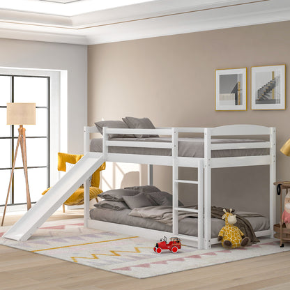 White Twin Over Twin Bunk Bed – Convertible Design with Slide and Built-In Ladder